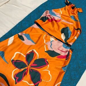 Sigrid Olsen Orange Floral Skirt Set